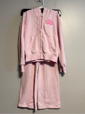 Children’s Place Pink Peace & Love Sweatpants & Hoodie Set Size 7/8